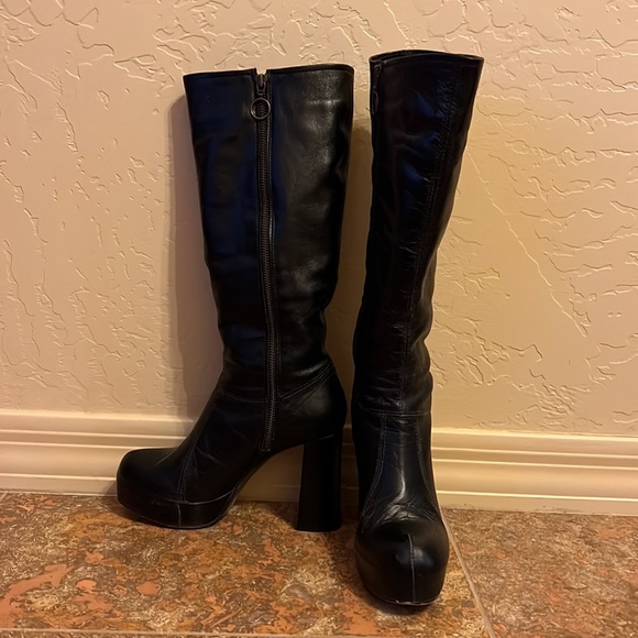 Jeffery Campbell Black Leather Go-Go Boots - Picture 2 of 14